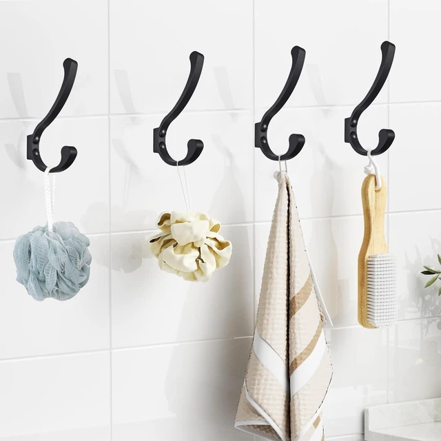 Alt view image 4 of 7 - Coat Hooks for Wall, Heavy Duty Large Wall Hooks for Hanging Wall Mounted Metal Robe Hooks Utility Hooks for Coat, Scarf, Bag, Towel, Key, Cap, Cup, Hat (Black, 2 Pack)