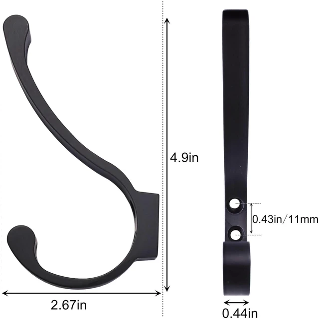 Alt view image 7 of 7 - Coat Hooks for Wall, Heavy Duty Large Wall Hooks for Hanging Wall Mounted Metal Robe Hooks Utility Hooks for Coat, Scarf, Bag, Towel, Key, Cap, Cup, Hat (Black, 2 Pack)