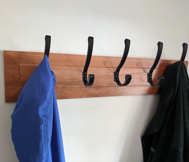 Alt view image 3 of 7 - Coat Hooks for Wall, Heavy Duty Large Wall Hooks for Hanging Wall Mounted Metal Robe Hooks Utility Hooks for Coat, Scarf, Bag, Towel, Key, Cap, Cup, Hat (Black, 2 Pack)