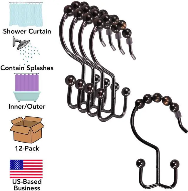 Alt view image 4 of 6 - 12-Pack Shower Curtain Double-Hooks Oil Rubbed Bronze