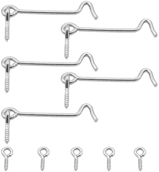 Main image of 3 Inch Hook and Eye Latch, Silver, 5PCS | Heavy Duty Iron, Barn Door Lock Privacy Lock, Screw Fixing Type, For Sliding Door Barn Door Gate Window Cabin