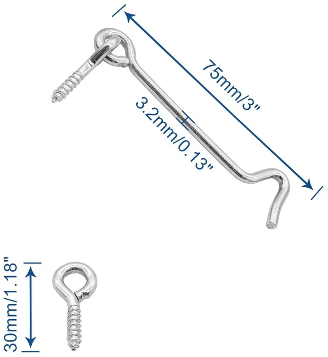 Alt view image 2 of 6 - 3 Inch Hook and Eye Latch, Silver, 5PCS | Heavy Duty Iron, Barn Door Lock Privacy Lock, Screw Fixing Type, For Sliding Door Barn Door Gate Window Cabin