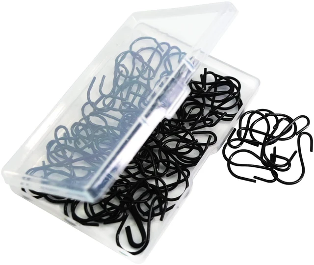 Main image of Mini S Hooks for Hanging 50 Pack 1 Inch Small Black Rustproof Hooks | Metal S Shaped Hook for Plants, Jewelry, Keys No Drill with Storage Box