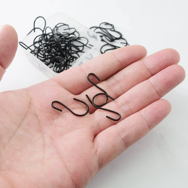 Alt view image 4 of 7 - Mini S Hooks for Hanging 50 Pack 1 Inch Small Black Rustproof Hooks | Metal S Shaped Hook for Plants, Jewelry, Keys No Drill with Storage Box