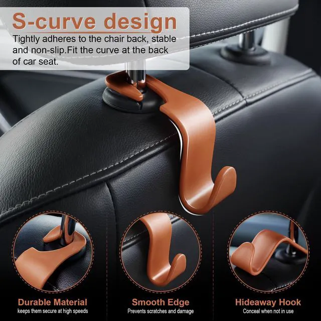 Alt view image 2 of 6 - Car Seat Headrest Hook, Auto Seat Hook Hangers Organizer Interior Accessories for Purse Coats Umbrellas Grocery Bags Handbag, 4-Pack - Blown