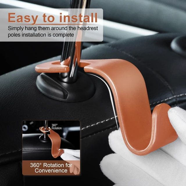 Alt view image 4 of 6 - Car Seat Headrest Hook, Auto Seat Hook Hangers Organizer Interior Accessories for Purse Coats Umbrellas Grocery Bags Handbag, 4-Pack - Blown