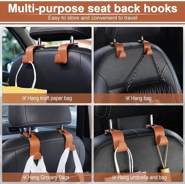 Alt view image 5 of 6 - Car Seat Headrest Hook, Auto Seat Hook Hangers Organizer Interior Accessories for Purse Coats Umbrellas Grocery Bags Handbag, 4-Pack - Blown