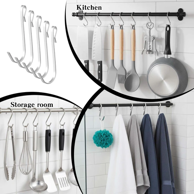 Alt view image 7 of 7 - 20 Pcs Shelf Hooks Grid Wall Hooks for Wire Shelving Accessories Stainless Steel J Hook for Hanging Sink Hanger for Kitchen Bedroom Office, Wire Hook Rack, Silver