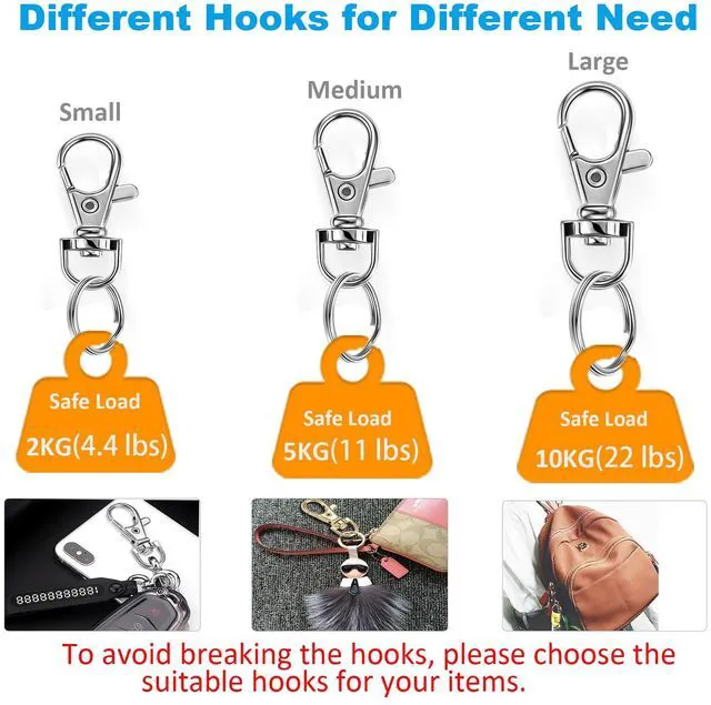 Alt view image 3 of 7 - Keychain Key Chain Rings Clips Swivel Bulk, Swivel Lanyard Snap Hooks (Small X 4pcs, Medium X 4pcs, Large X 4pcs) + Key Rings X 12pcs, for Keychain Crafts Resin, Lanyard, Bag, Purse,Tag