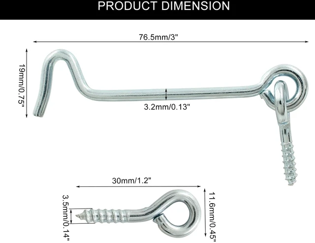 Alt view image 2 of 5 - 6Pcs Cabin Hook and Eye Latch, 3" | Swivel Window Hook Gate Door Latch, Mounting Screws Included, For Swivel Window Wood Gate Door