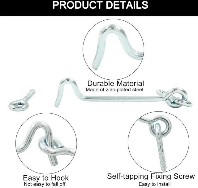 Alt view image 4 of 5 - 6Pcs Cabin Hook and Eye Latch, 3" | Swivel Window Hook Gate Door Latch, Mounting Screws Included, For Swivel Window Wood Gate Door