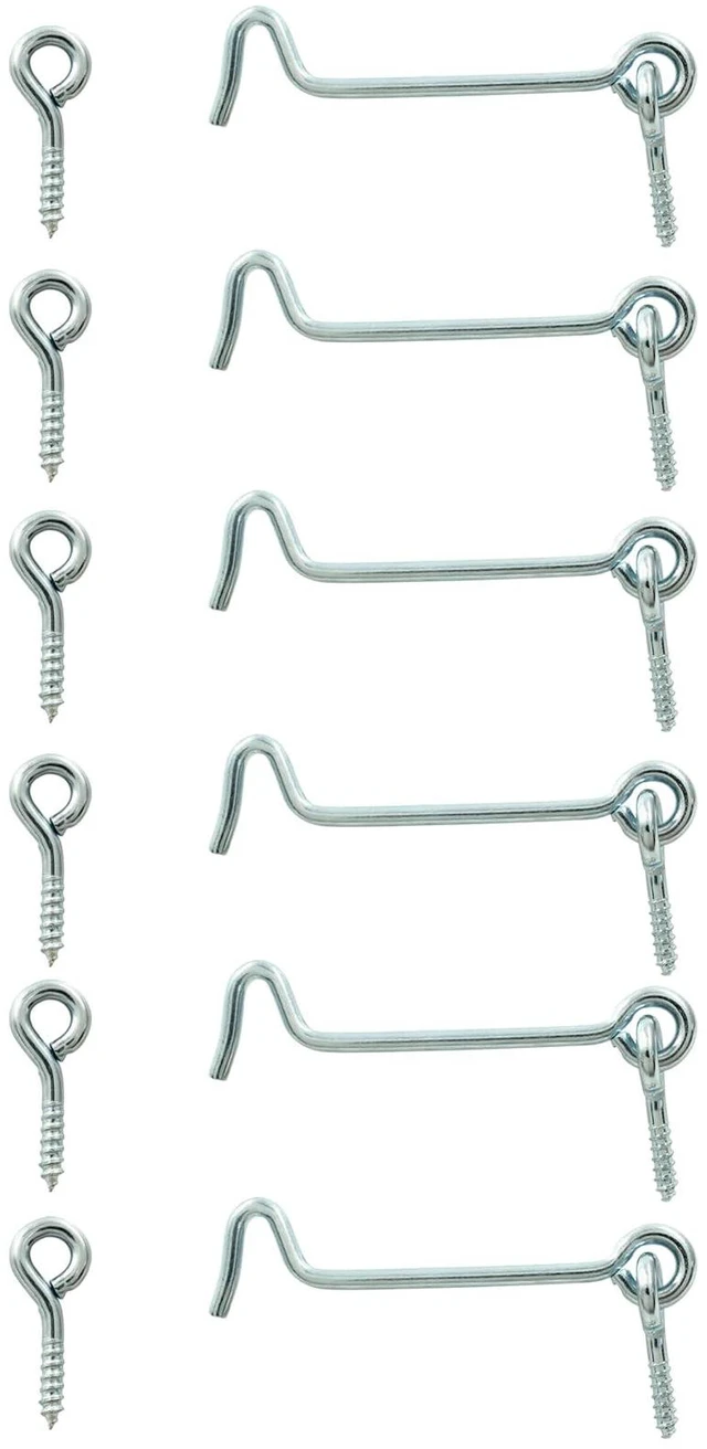 Alt view image 5 of 5 - 6Pcs Cabin Hook and Eye Latch, 3" | Swivel Window Hook Gate Door Latch, Mounting Screws Included, For Swivel Window Wood Gate Door