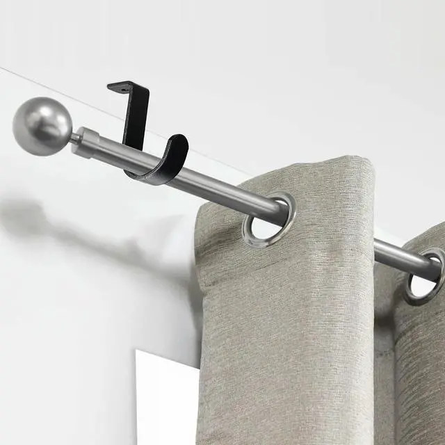 Alt view image 2 of 7 - 2 Pack Curtain Rod Brackets for 1 Inch Rod, Sturdy Metal Ceiling Mounting | Black, Modern and Low Profile, with Screws, Easy to Install, Drape Accessories, Curtains Rods Holders for Home Office