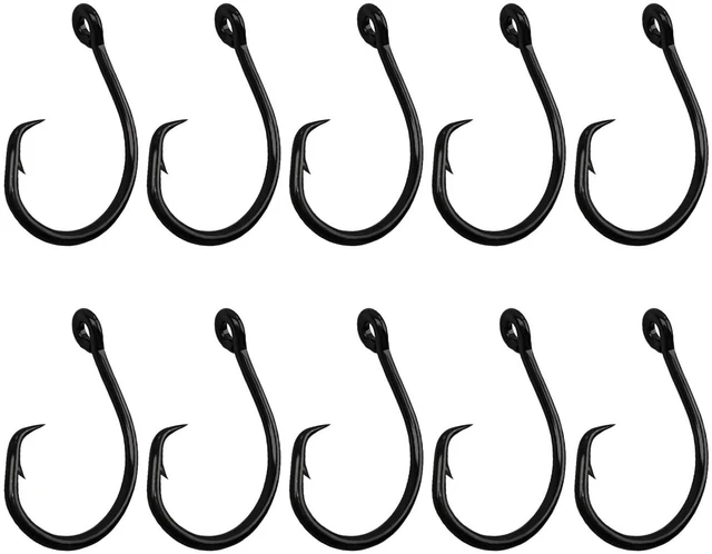 Main image of 10PCS High-Carbon Steel Circle Hooks Barbed Fishing Hooks with Holes, Freshwater and Saltwater Fishing Hooks for Tuna, Catfish, Bass (7/0)