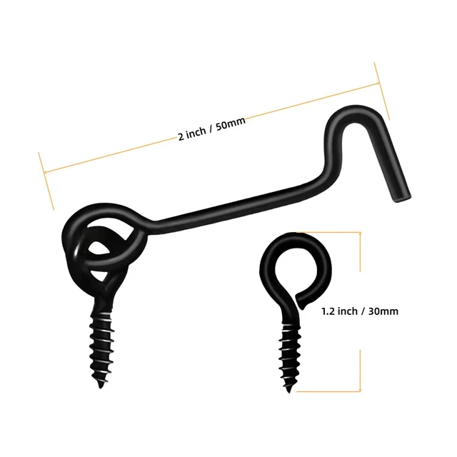 Alt view image 2 of 4 - 5 Pcs 2 Inch Cabin Hook and Eye Latch, Black Barn Door Latch Hook with Mounting Screws, Barn Door Lock for Wooden Window Gate Door