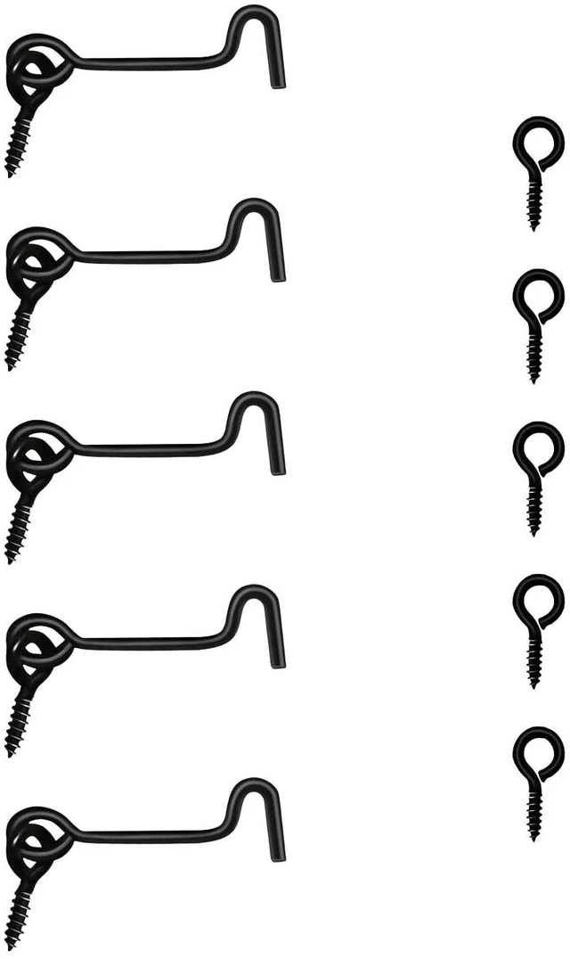 Main image of 5 Pcs 2 Inch Cabin Hook and Eye Latch, Black Barn Door Latch Hook with Mounting Screws, Barn Door Lock for Wooden Window Gate Door
