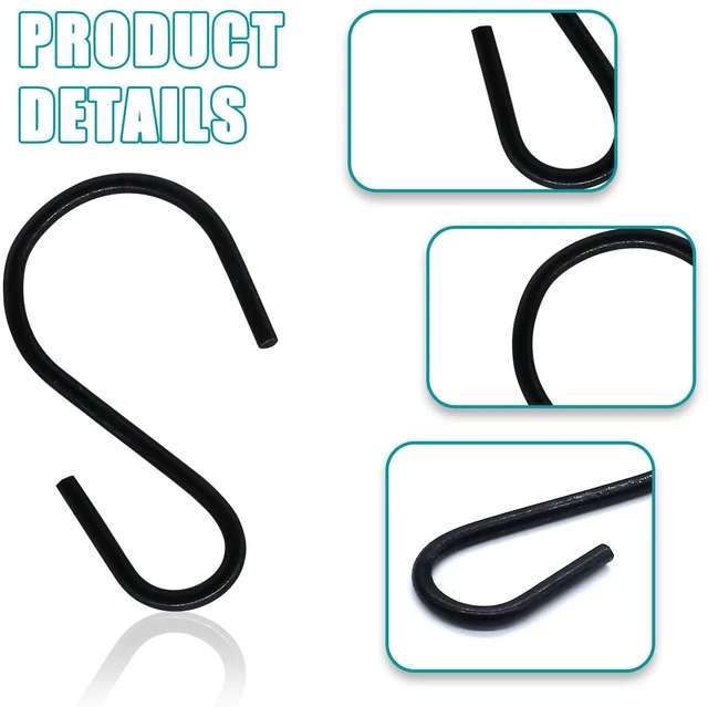 Alt view image 3 of 5 - 120pcs 1" Mini Black S Hooks | Metal, for Hanging Plants, Clothes, and Kitchen Items