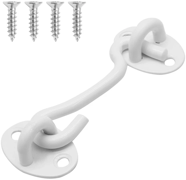 Main image of 3 Inch Hook and Eye Latch, White, 1 Pack | Stainless Steel Barn Door Latch, Rust Resistant Powder Coating, Easy to Install, for Barn Door Fence Window Closet
