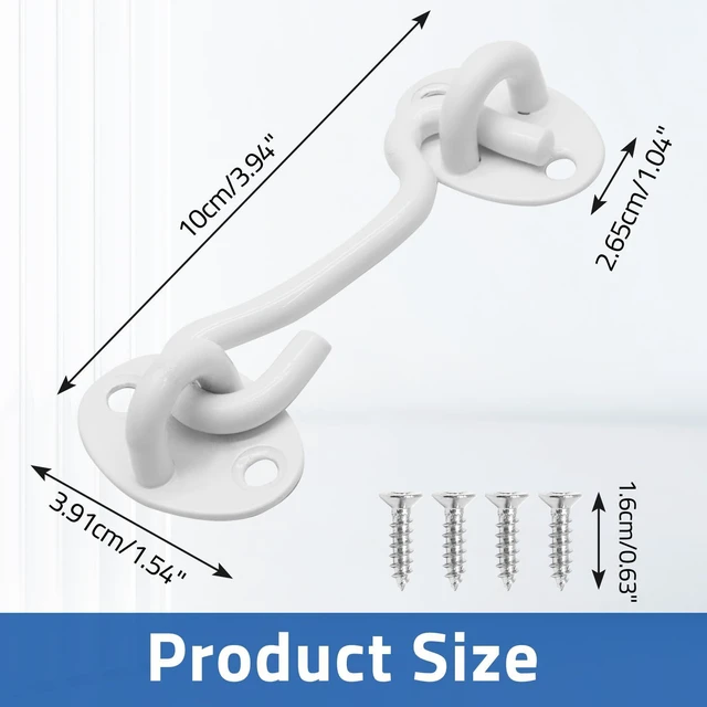 Alt view image 2 of 7 - 3 Inch Hook and Eye Latch, White, 1 Pack | Stainless Steel Barn Door Latch, Rust Resistant Powder Coating, Easy to Install, for Barn Door Fence Window Closet