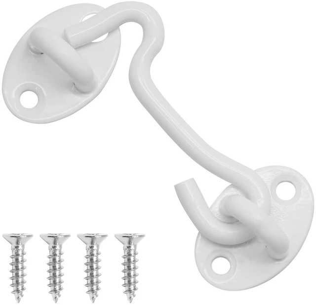 Alt view image 7 of 7 - 3 Inch Hook and Eye Latch, White, 1 Pack | Stainless Steel Barn Door Latch, Rust Resistant Powder Coating, Easy to Install, for Barn Door Fence Window Closet