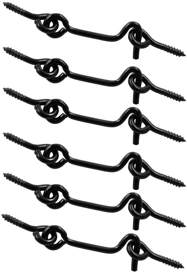Main image of 6Pcs Black Cabin Hook and Eye Latch, 2" | Swivel Window Hook Gate Door Latch, Mounting Screws Included, For Swivel Window Wood Gate Door