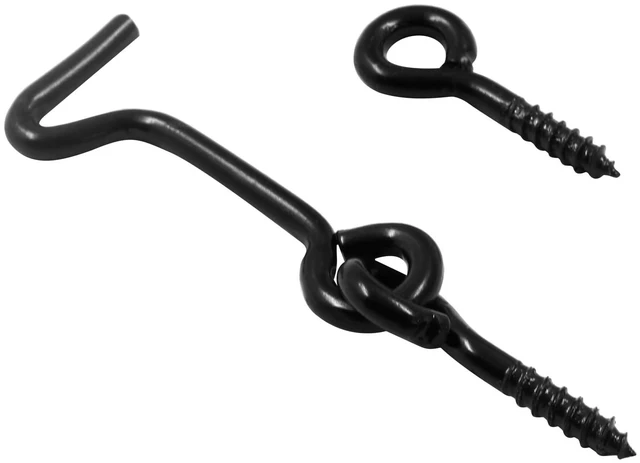 Alt view image 3 of 5 - 6Pcs Black Cabin Hook and Eye Latch, 2" | Swivel Window Hook Gate Door Latch, Mounting Screws Included, For Swivel Window Wood Gate Door
