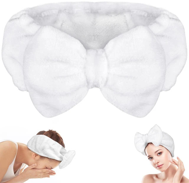 Main image of Skincare Headband, Soft Makeup Headwear with Bow for Washing Face | Girls Skincare Headband, Wide Elastic Fit, Stretches to 12.5 in, Washable, Keeps Hair Back for Facial Masks, Washing Face