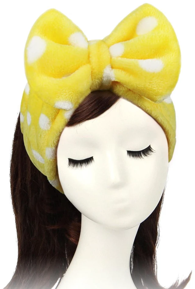 Main image of t Super Soft Polka Dots Wash Cosmetic Headband Hairlace (yellow polka dots)