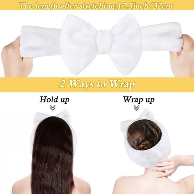 Alt view image 3 of 7 - Skincare Headband, Soft Makeup Headwear with Bow for Washing Face | Girls Skincare Headband, Wide Elastic Fit, Stretches to 12.5 in, Washable, Keeps Hair Back for Facial Masks, Washing Face