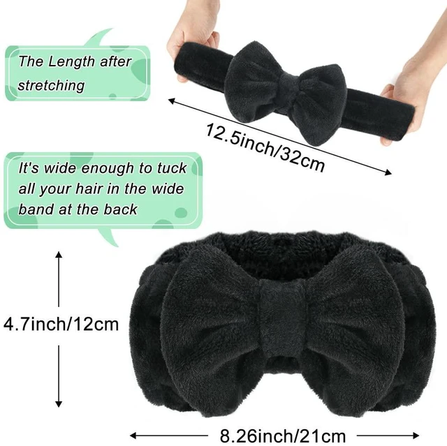 Alt view image 2 of 7 - Spa Headband, Soft Carol Fleece Makeup Headband with Cute Bow Elastic Hairband for Washing Face Skincare Facial Mask ShowersBlack