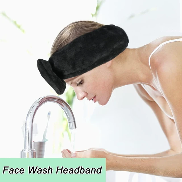 Alt view image 5 of 7 - Spa Headband, Soft Carol Fleece Makeup Headband with Cute Bow Elastic Hairband for Washing Face Skincare Facial Mask ShowersBlack