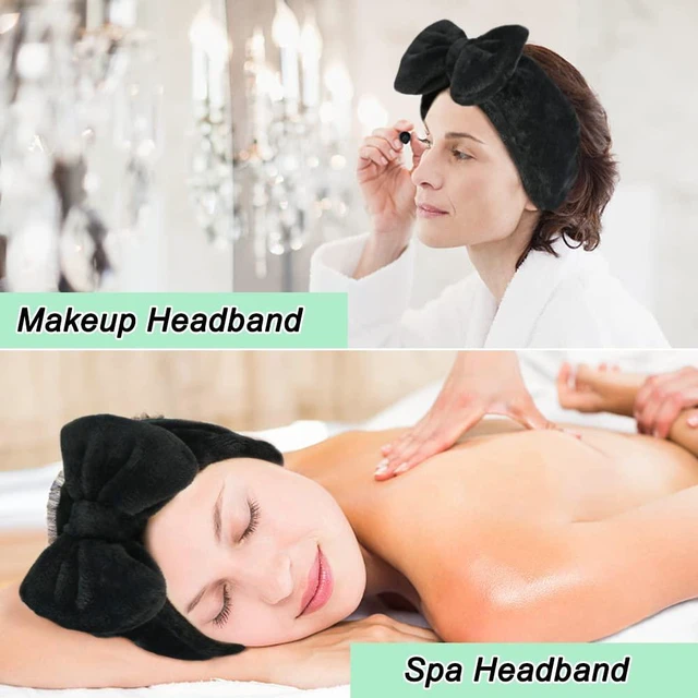 Alt view image 6 of 7 - Spa Headband, Soft Carol Fleece Makeup Headband with Cute Bow Elastic Hairband for Washing Face Skincare Facial Mask ShowersBlack