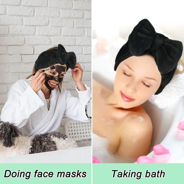 Alt view image 7 of 7 - Spa Headband, Soft Carol Fleece Makeup Headband with Cute Bow Elastic Hairband for Washing Face Skincare Facial Mask ShowersBlack