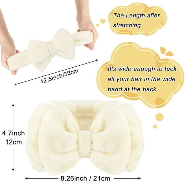 Alt view image 2 of 7 - Spa Headband, Soft Makeup Headband for Washing Face | Women Skincare Headbands With Bow, Washable Coral Fleece, Wide Elastic Fit, Keeps Hair Back for Masks, and Showers