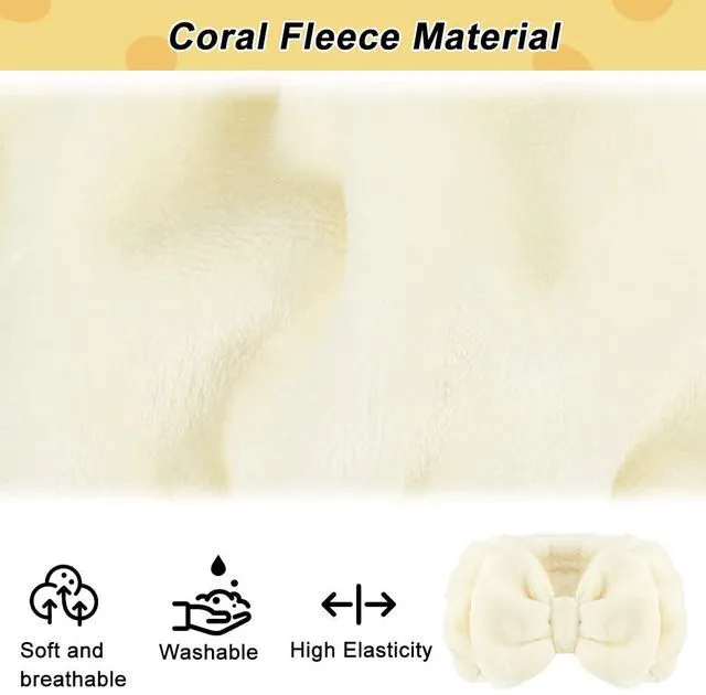 Alt view image 3 of 7 - Spa Headband, Soft Makeup Headband for Washing Face | Women Skincare Headbands With Bow, Washable Coral Fleece, Wide Elastic Fit, Keeps Hair Back for Masks, and Showers