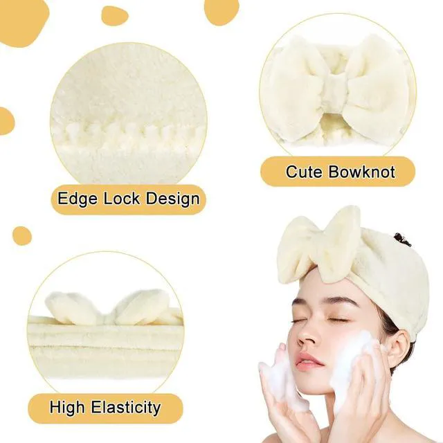 Alt view image 4 of 7 - Spa Headband, Soft Makeup Headband for Washing Face | Women Skincare Headbands With Bow, Washable Coral Fleece, Wide Elastic Fit, Keeps Hair Back for Masks, and Showers