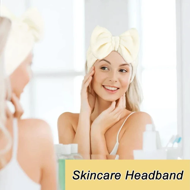 Alt view image 6 of 7 - Spa Headband, Soft Makeup Headband for Washing Face | Women Skincare Headbands With Bow, Washable Coral Fleece, Wide Elastic Fit, Keeps Hair Back for Masks, and Showers