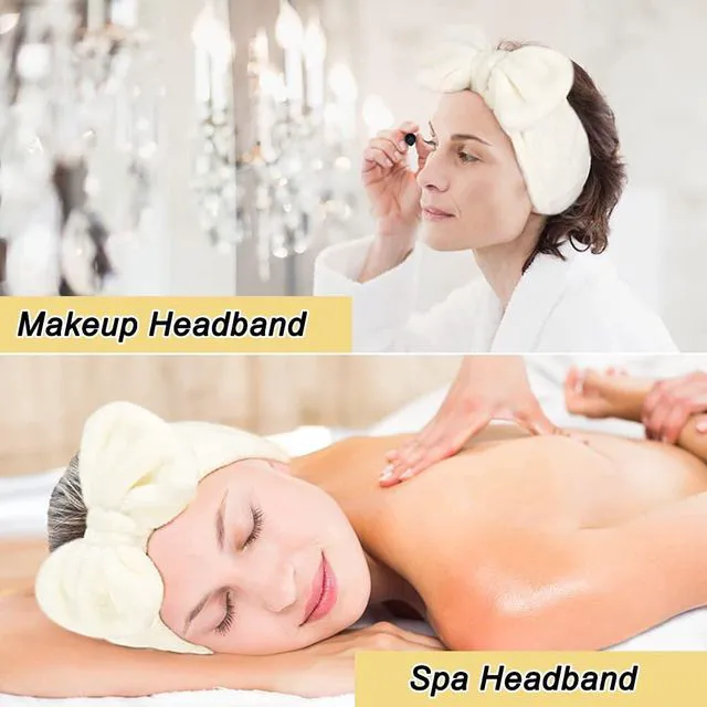 Alt view image 7 of 7 - Spa Headband, Soft Makeup Headband for Washing Face | Women Skincare Headbands With Bow, Washable Coral Fleece, Wide Elastic Fit, Keeps Hair Back for Masks, and Showers