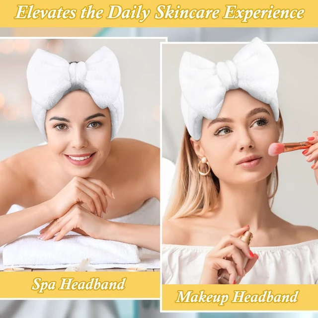 Alt view image 5 of 7 - Skincare Headband, Soft Makeup Headwear with Bow for Washing Face | Girls Skincare Headband, Wide Elastic Fit, Stretches to 12.5 in, Washable, Keeps Hair Back for Facial Masks, Washing Face