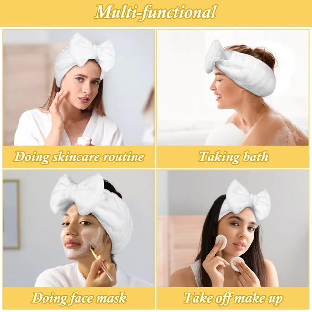 Alt view image 6 of 7 - Skincare Headband, Soft Makeup Headwear with Bow for Washing Face | Girls Skincare Headband, Wide Elastic Fit, Stretches to 12.5 in, Washable, Keeps Hair Back for Facial Masks, Washing Face