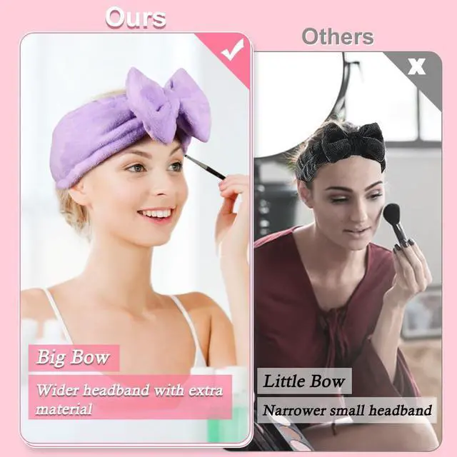 Alt view image 2 of 6 - Soft Spa Headband with Cute Bow for Makeup Washing FacePurple | Makeup Headbands for Women/Girls, Wide Elastic Fit, Stretches to 12.5 in, Washable, Holds Hair Back for Skincare Facial Mask