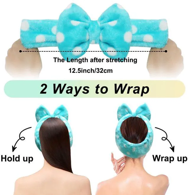 Alt view image 3 of 7 - Sweet Super Soft Polka Dots Wash Cosmetic Headband | Women Spa Headband, Washable Coral Fleece, Stretches to 12.5 in, Holds Hair Back for Makeup, Facial Masks, and Showers