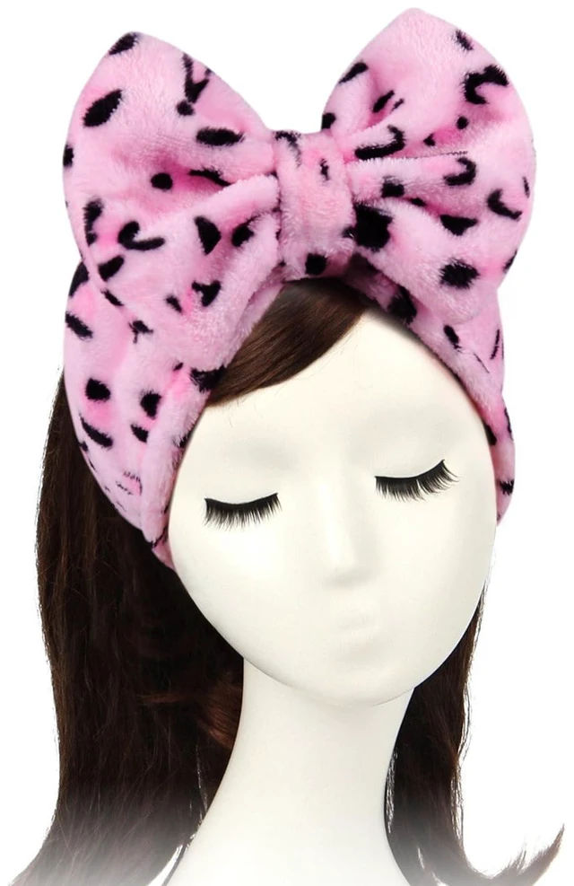 Main image of Women Fashion Lovely Soft Carol Fleece Bowknot Bow Makeup Cosmetic Shower Elastic Hair Band Hairlace Headband (Pink)
