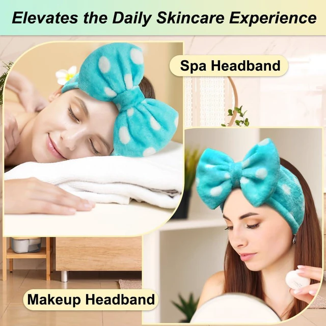 Alt view image 5 of 7 - Sweet Super Soft Polka Dots Wash Cosmetic Headband | Women Spa Headband, Washable Coral Fleece, Stretches to 12.5 in, Holds Hair Back for Makeup, Facial Masks, and Showers