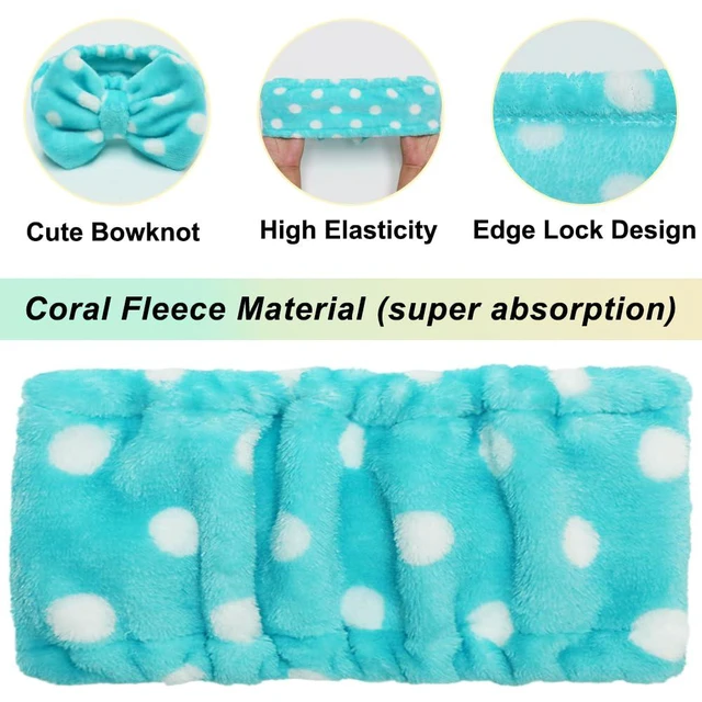 Alt view image 4 of 7 - Sweet Super Soft Polka Dots Wash Cosmetic Headband | Women Spa Headband, Washable Coral Fleece, Stretches to 12.5 in, Holds Hair Back for Makeup, Facial Masks, and Showers