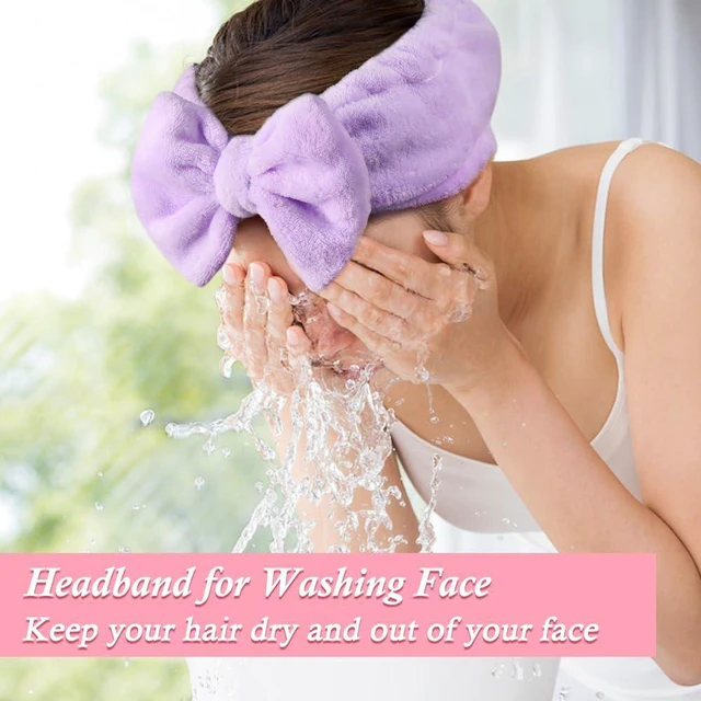 Alt view image 4 of 6 - Soft Spa Headband with Cute Bow for Makeup Washing FacePurple | Makeup Headbands for Women/Girls, Wide Elastic Fit, Stretches to 12.5 in, Washable, Holds Hair Back for Skincare Facial Mask