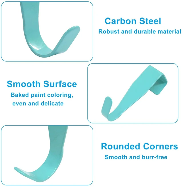 Alt view image 3 of 5 - 4 Pcs Over Cabinet Door Hook, J-Shape Carbon Steel, Multicolor | No-Drill Install, Fits Doors Up To 0.8" Thick, for Keys Hats Scarves Towels, Kitchen Bathroom Living Room