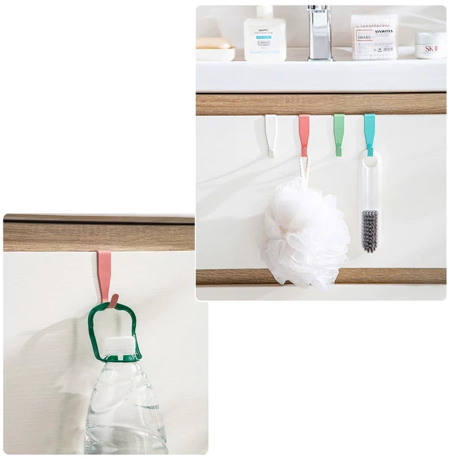 Alt view image 4 of 5 - 4 Pcs Over Cabinet Door Hook, J-Shape Carbon Steel, Multicolor | No-Drill Install, Fits Doors Up To 0.8" Thick, for Keys Hats Scarves Towels, Kitchen Bathroom Living Room