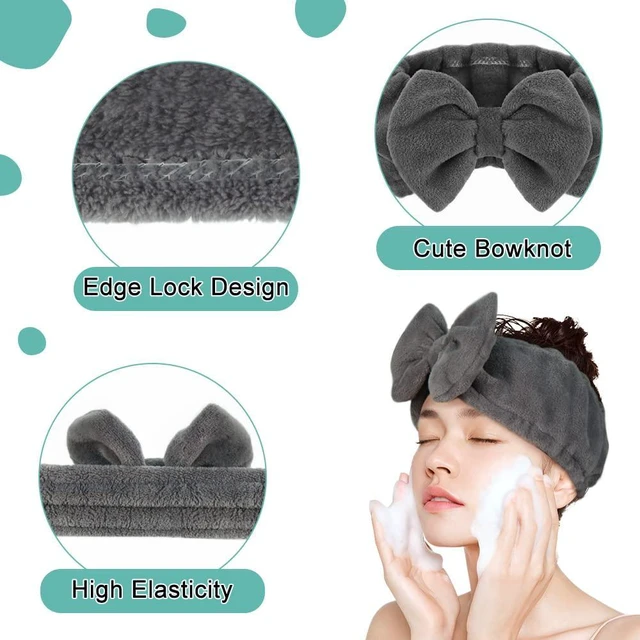Alt view image 4 of 7 - Soft Women Makeup Headband with Bow for Washing Face | Washable Girls Spa Headband, Stretches to 12.5 in, Keeps Hair Back and Dry for Facial Masks, Skincare and Showers