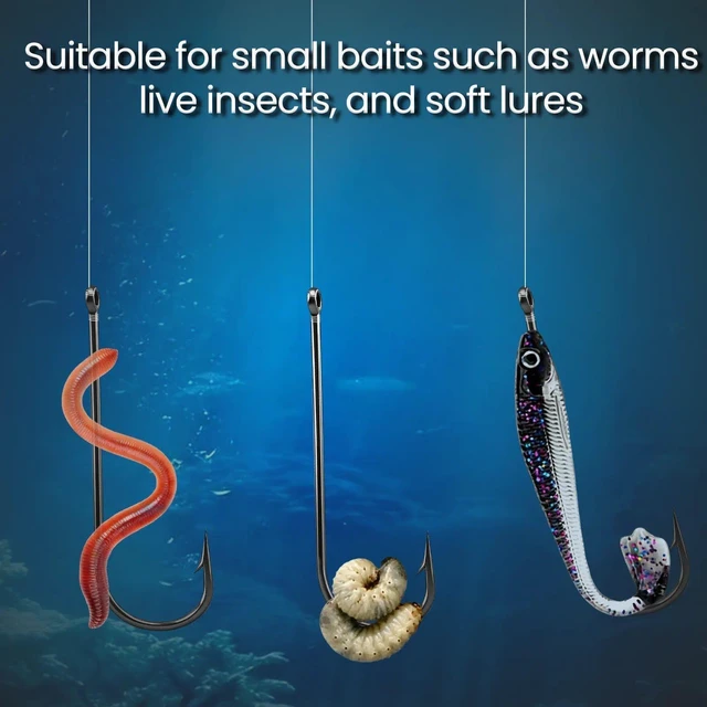 Alt view image 5 of 7 - 100Pcs Aberdeen Fishing Hooks, Long Shank Hooks for Freshwater | High Carbon Steel, Ultra Sharp Light Wire, Live Bait Hooks for Sunfish Bass Trout Crappie Bream Panfish Bluegill Size 16#-6/0